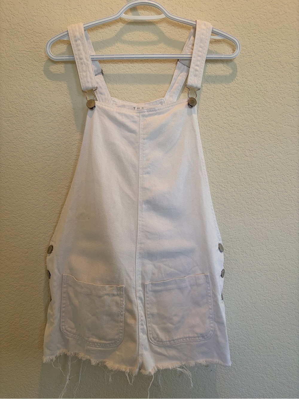 Cotton On Juniors size 10. White Denim Overall Dress with Patch Pockets